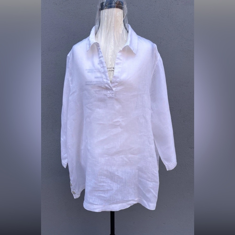 Tahari White Linen Top